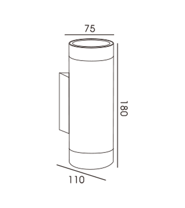 Applique bidirectionnelle en tube d'aluminium rond 75 HR60274 Applique bidirectionnelle en tube d'aluminium rond 75 HR60274